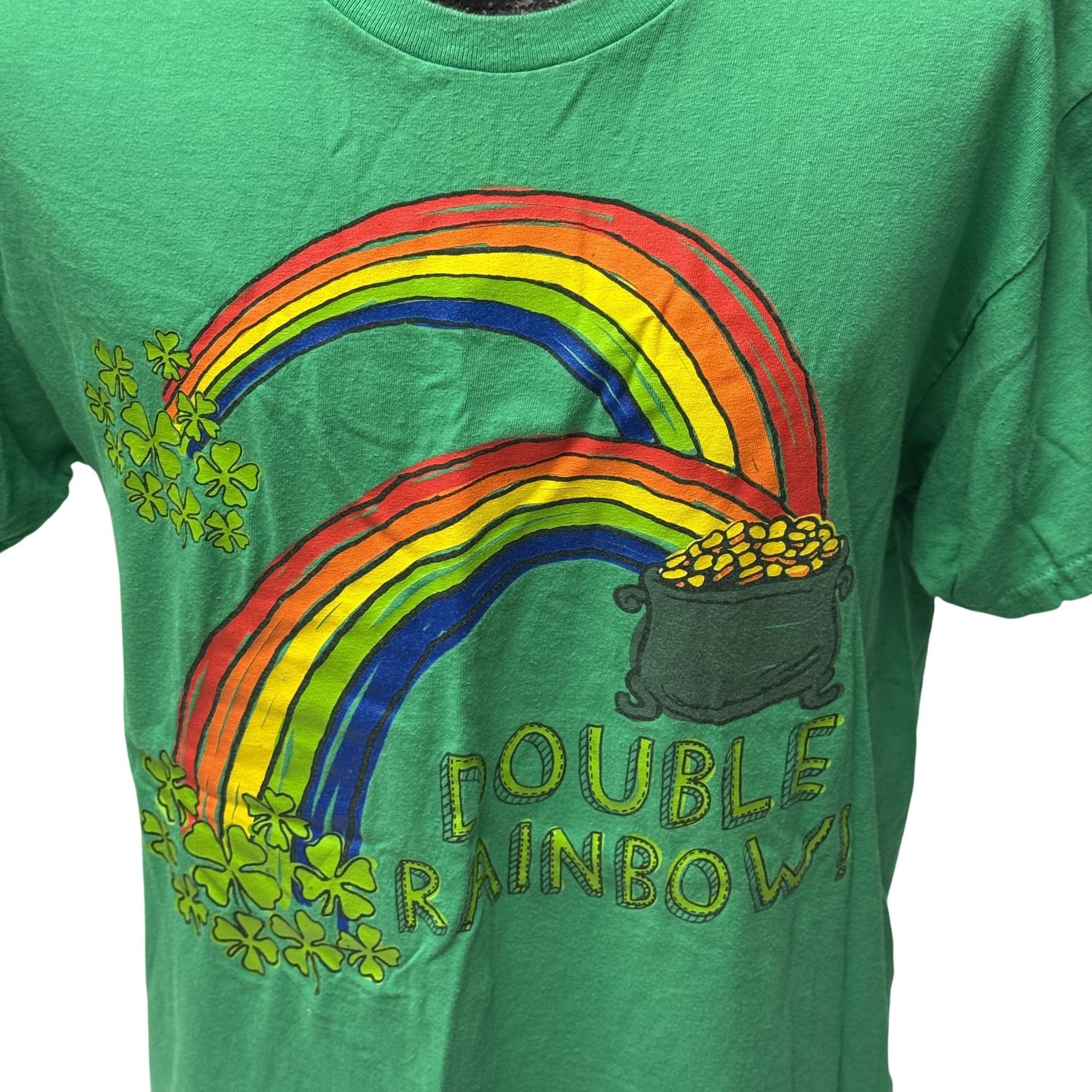 Vtg Green Irish Lucky DOUBLE RAINBOW T Shirt L