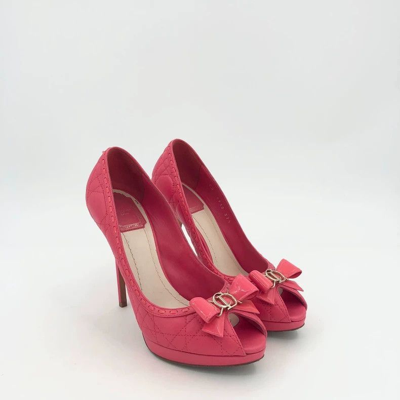 Dior Christian Dior Pink Bow Peep Toe Heels-2506 Size US 6.5 / IT 36.5 - 2 Thumbnail