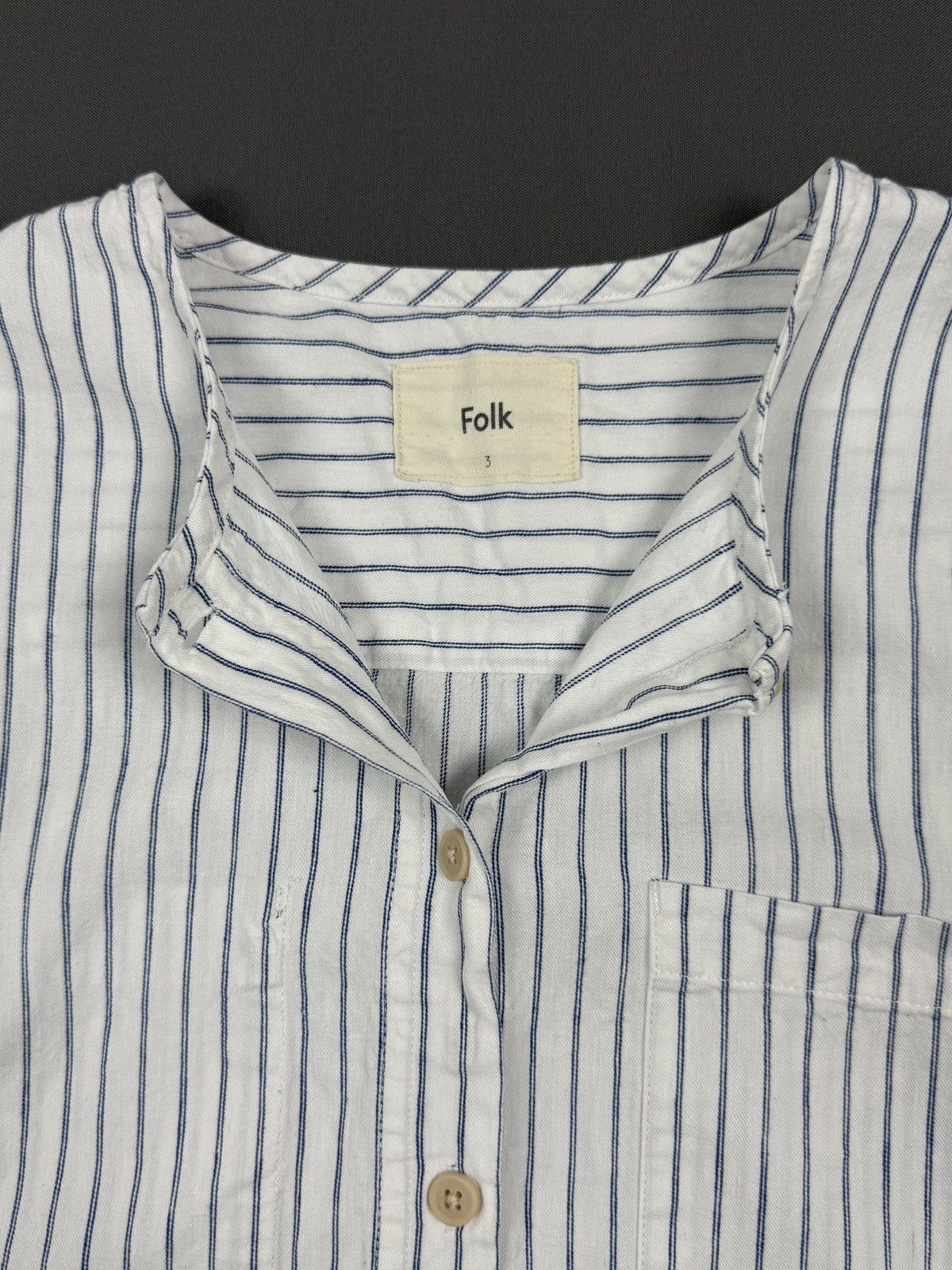 Folk Folk Hickory Stripe Colarless Button Up Shirt Blouse 3 Size M / US 6-8 / IT 42-44 - 3 Thumbnail