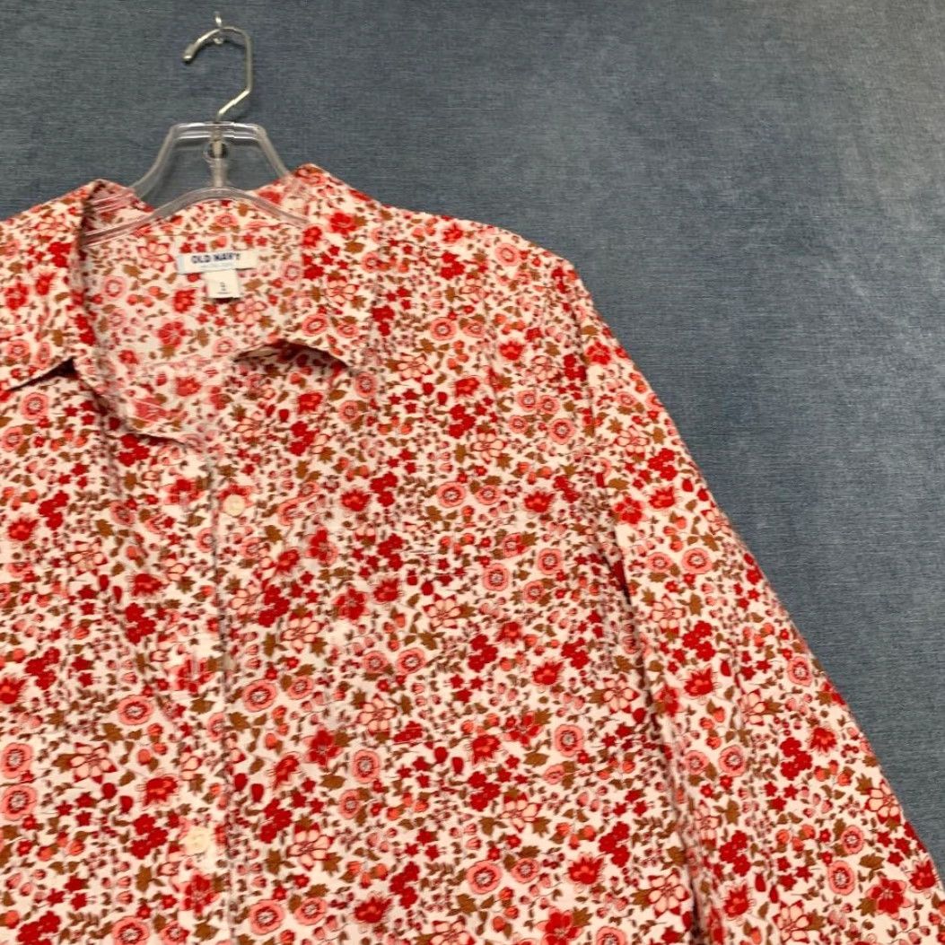 Old Navy Old Navy Shirt Womens Large Beige Red Floral Cotton Streetwear Travel Button Up Size L / US 10 / IT 46 - 5 Thumbnail