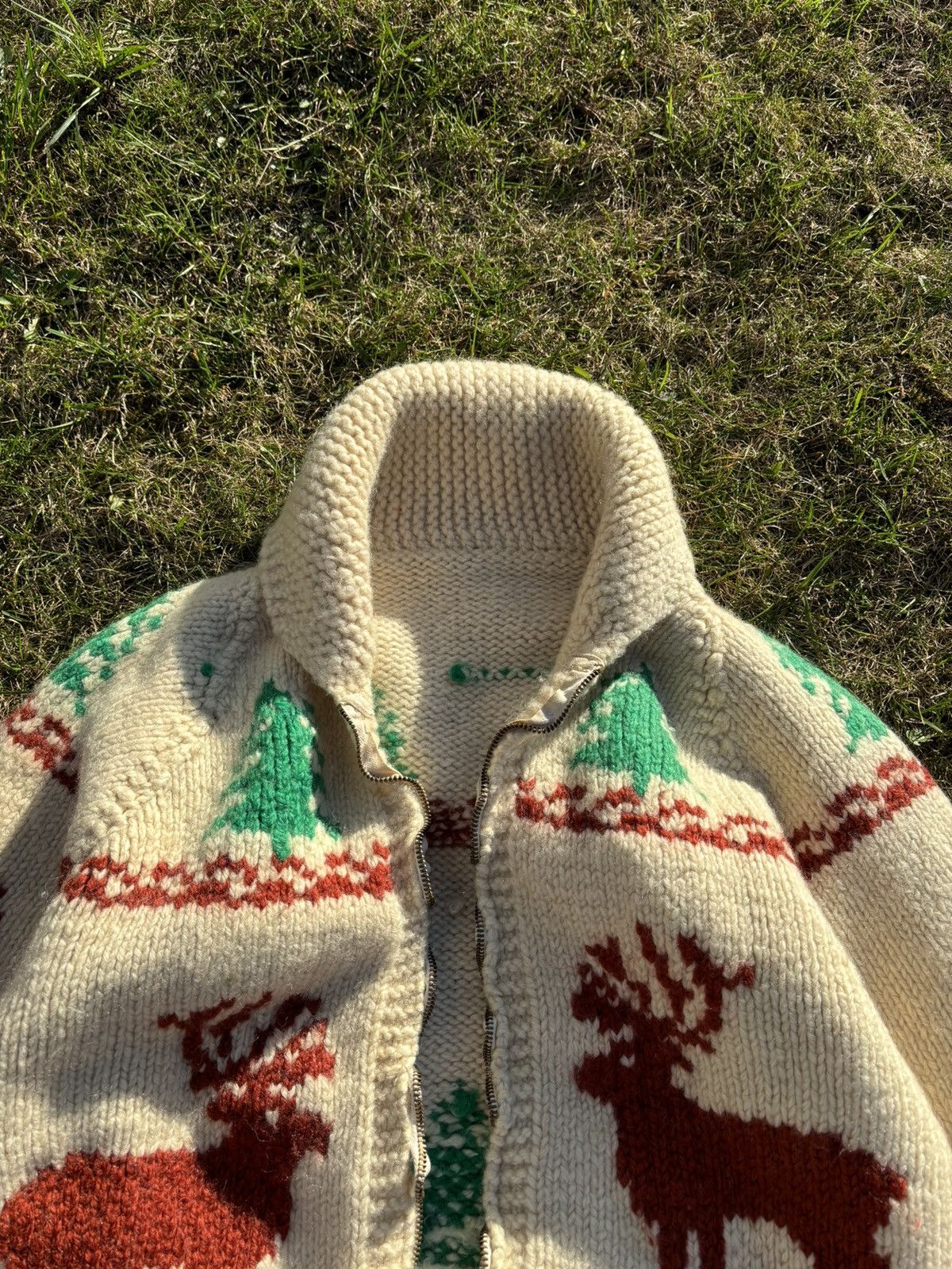 Vintage 1960 Cowichan Cardigan Knit Lightning Zipper Wool Sweater Size US M / EU 48-50 / 2 - 3 Thumbnail