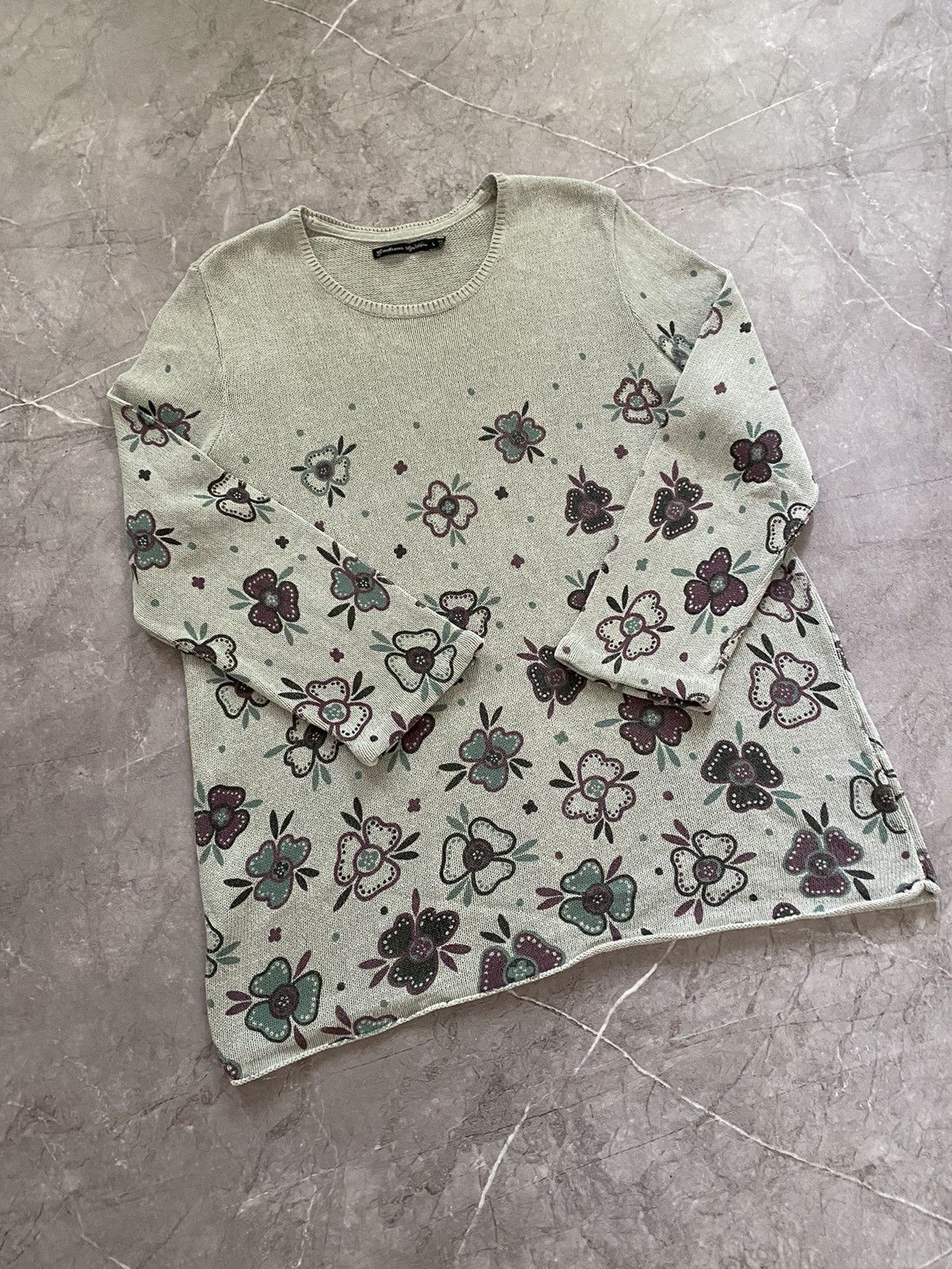Designer × Gudrun Sjoden Rare Gudrun Sjoden Gray Sweater Floral Flowers Print Size L Size L / US 10 / IT 46 - 1 Thumbnail