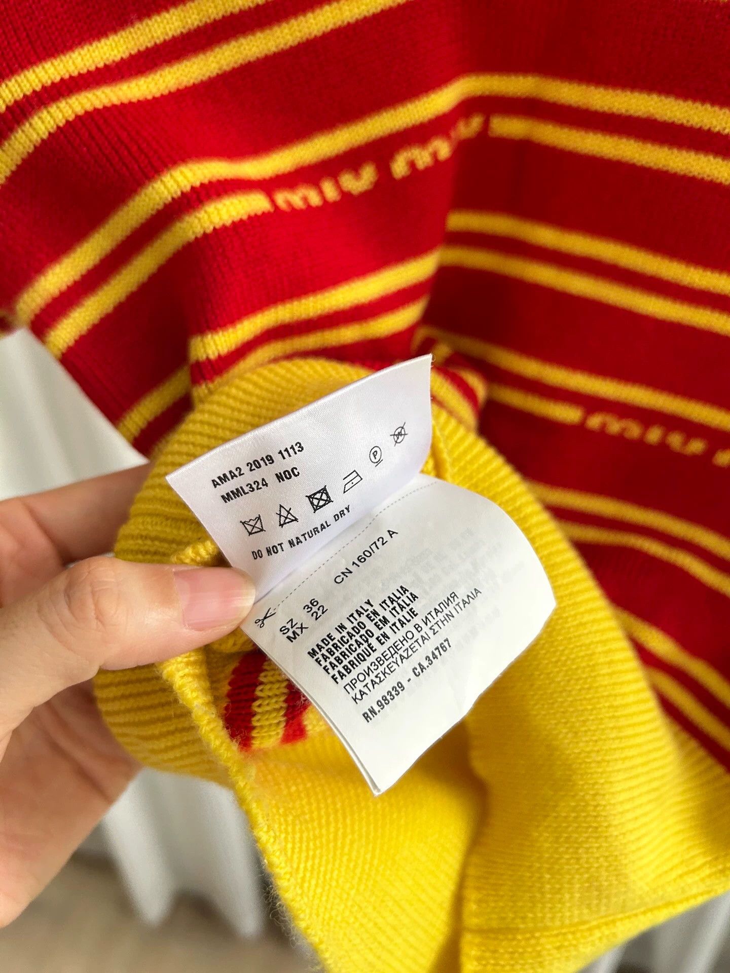 Miu Miu MIU MIU Red-Yellow Colorblocked Striped Knit Short Sleeve 36 Size XS / US 0-2 / IT 36-38 - 5 Thumbnail