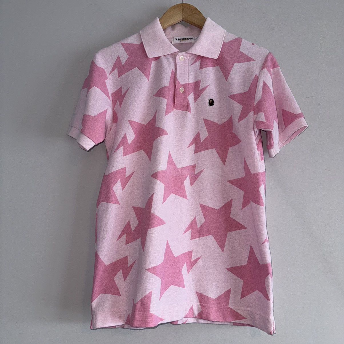 image of Bape Og Sta Pattern Polo Collared Shirt in Pink, Men's (Size Medium)