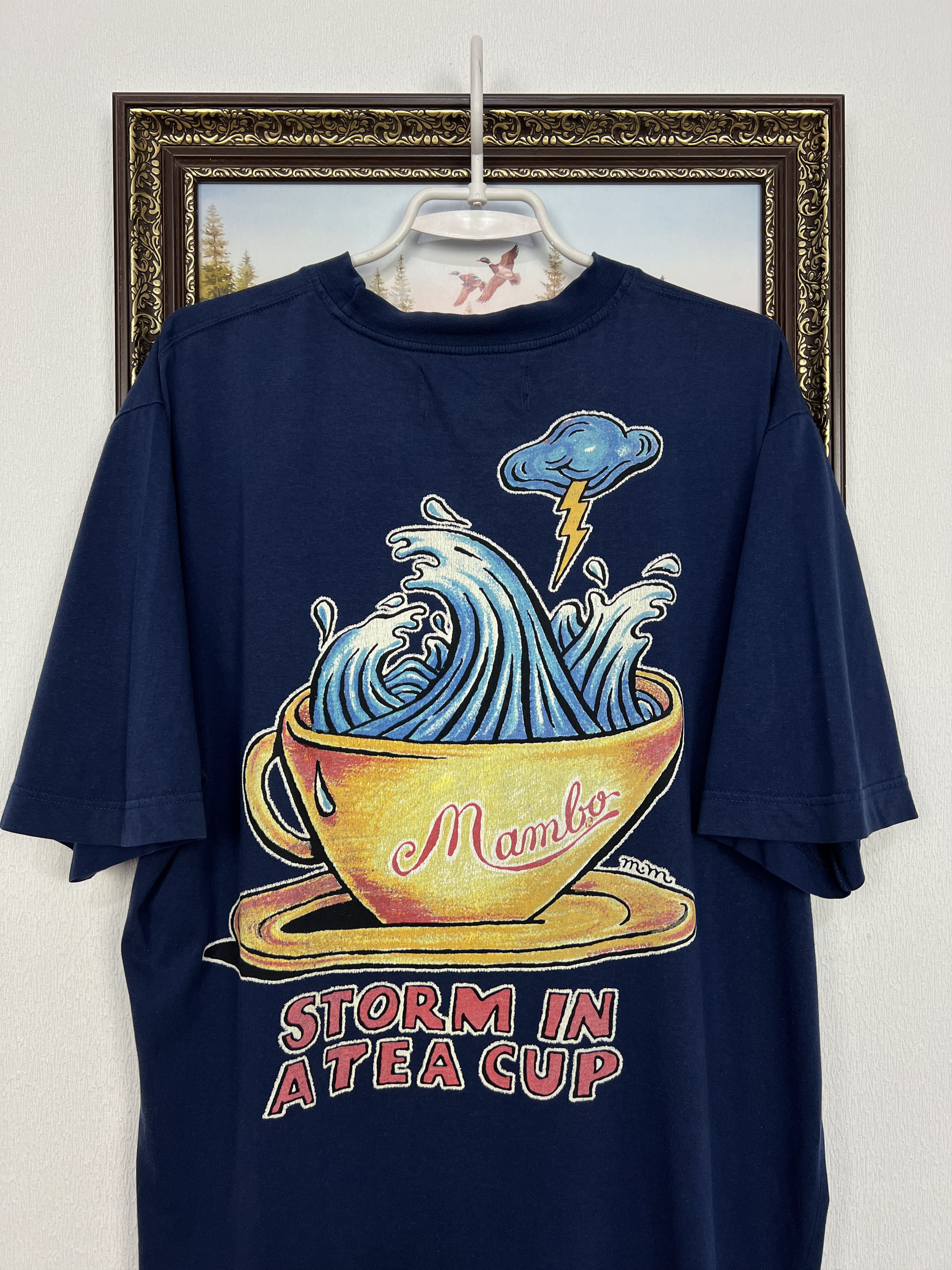 Vintage Vintage 90's Mambo Storm In A Tea Cup Tee Over Print Shirt Size US L / EU 52-54 / 3 - 2 Thumbnail