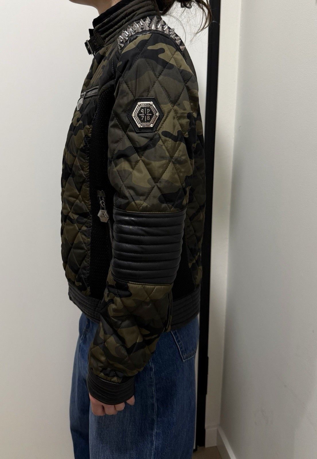 Philipp Plein Philipp Plein Womens Camo Camouflage Jacket Spikes Biker Size L / US 10 / IT 46 - 10 Thumbnail