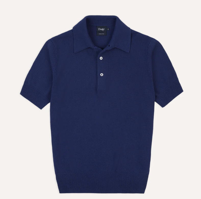 Drake's Blue Knitted Crepe Cotton Short-Sleeve Polo Shirt Size US M / EU 48-50 / 2 - 1 Thumbnail