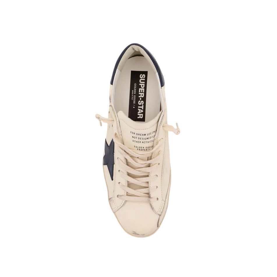 GOLDEN GOOSE Super-Star Men's White/Blue Leather Low Top Sne