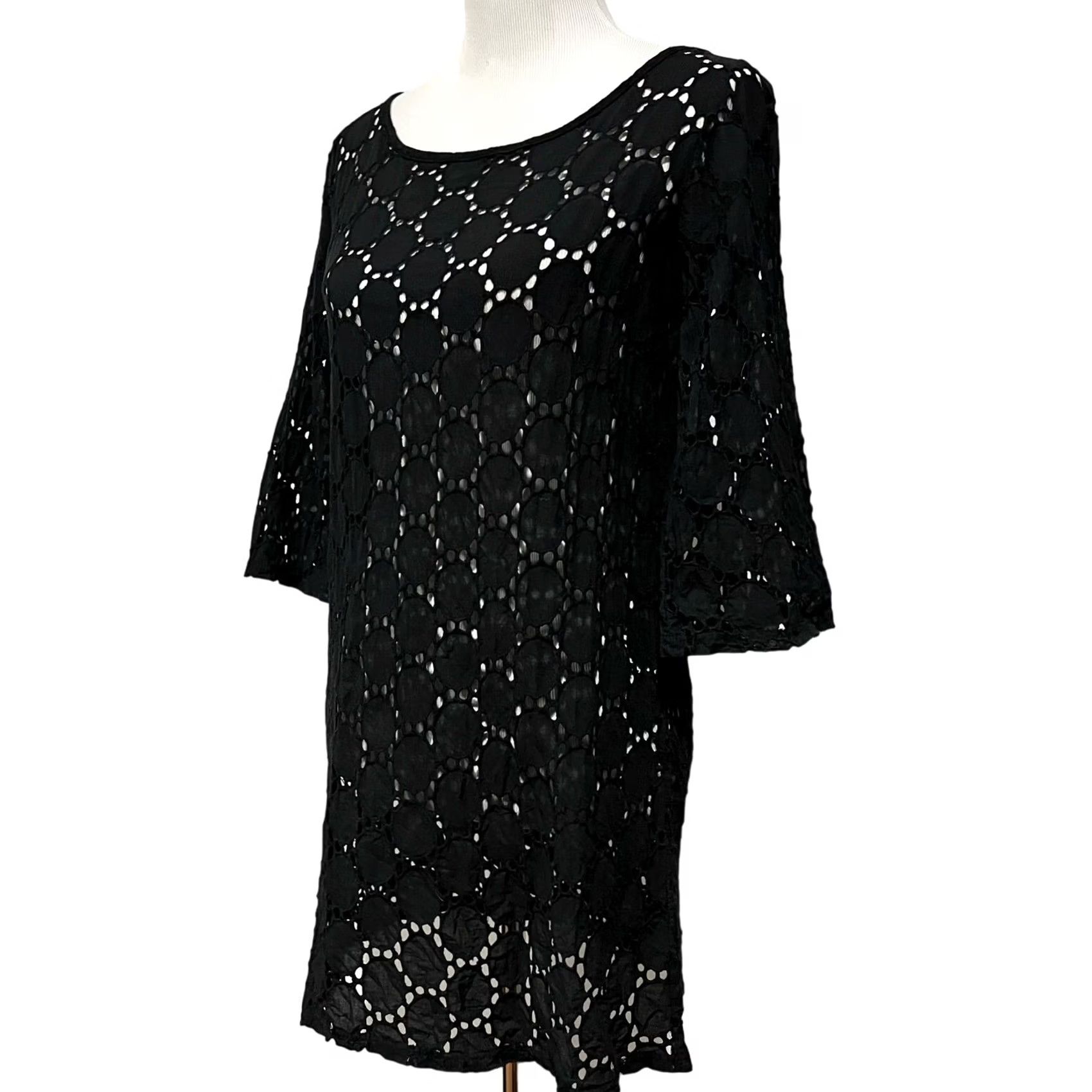 Vintage Jordan Taylor Women's Black Eyelet Lace Cover Up Mini Dress 100% Cotton Size M Size M / US 6-8 / IT 42-44 - 3 Thumbnail