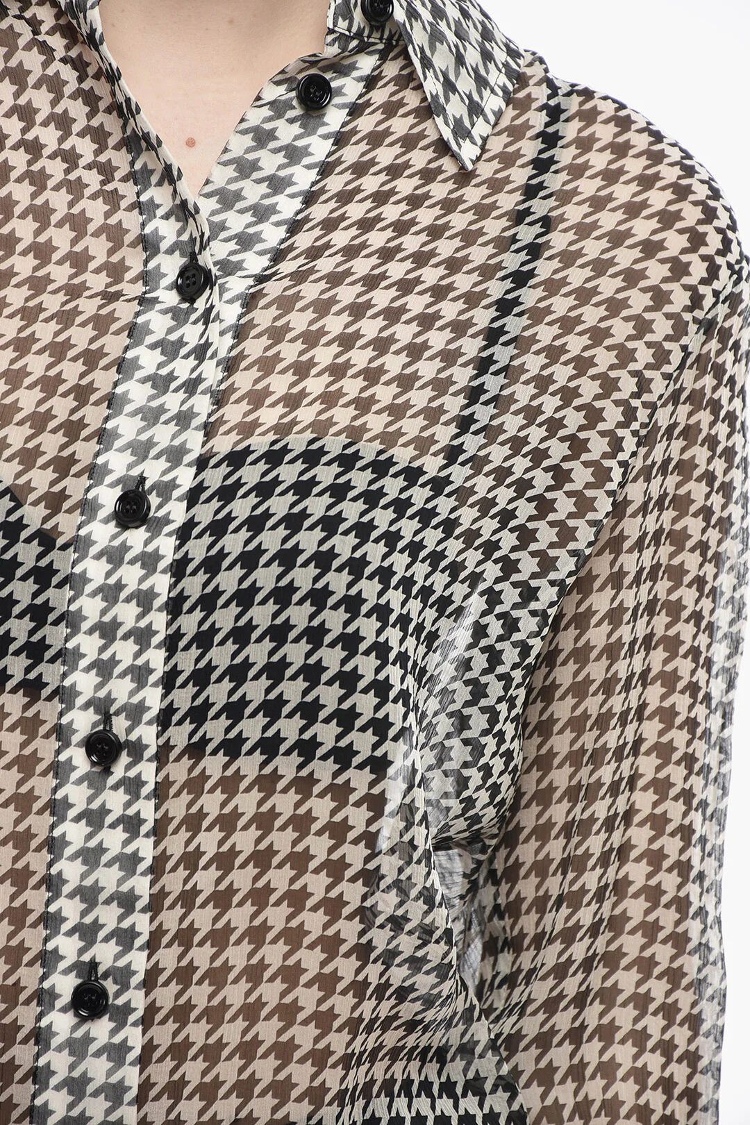 Burberry og1mm0426 Silk Chiffon Shirt in Black & White Size S / US 4 / IT 40 - 3 Thumbnail