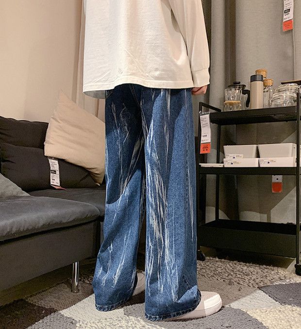 Japanese Brand Men's loose-fitting wide-leg straight tie-dye jeans Size US 32 / EU 48 - 3 Thumbnail
