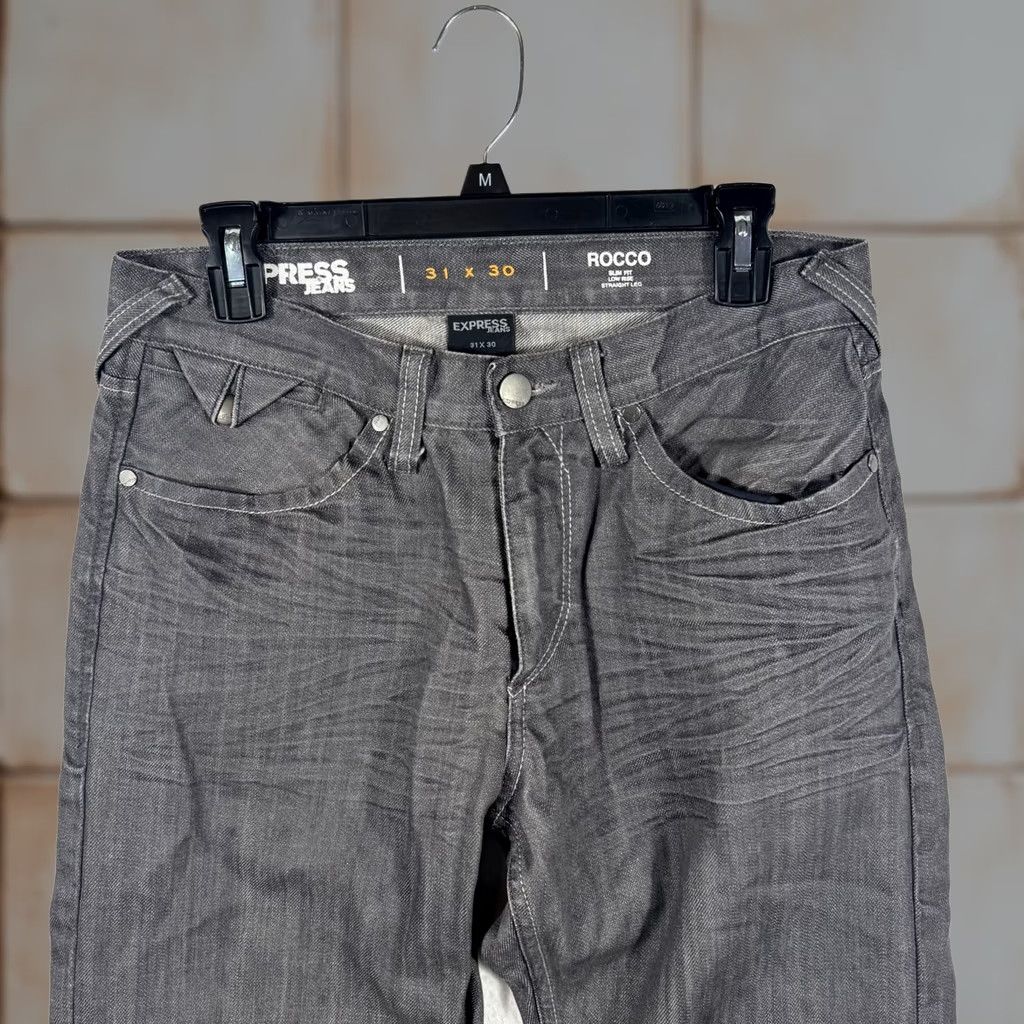 Express Express Mens Jeans Slim Straight 31x30 Distressed Gray Denim 5-Pocket Cotton Washed Y2K Rocco Slim fit Straight Leg Jeans Mens Size US 31 - 1 Thumbnail