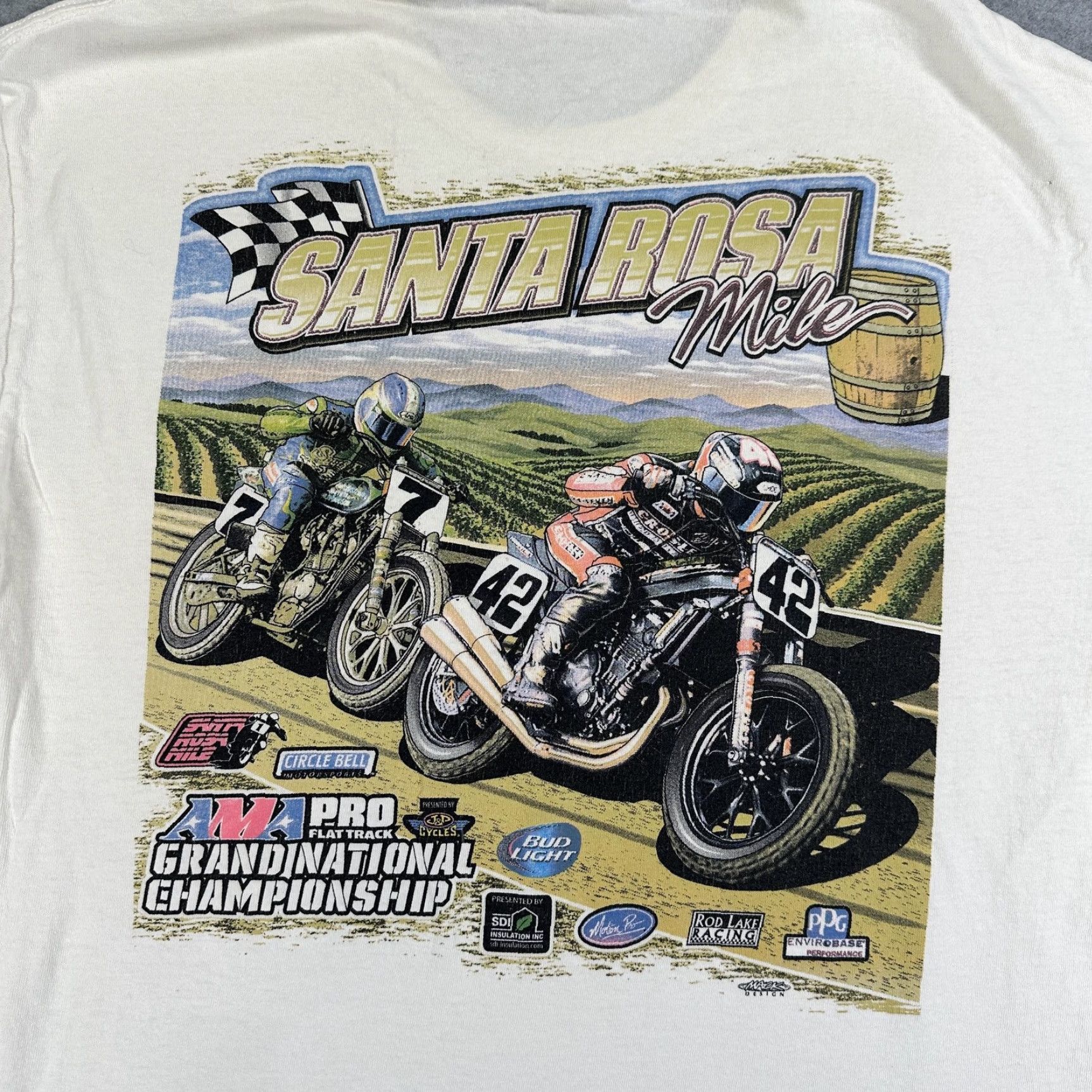 Gildan Santa Rosa Mile Shirt Mens L White Gildan Heavy Cotton Graphic Tee Racing Motorcycle AMA Pro Flat Track Back Logo Front Chest Crew Neck Short Sleeve Size US L / EU 52-54 / 3 - 3 Thumbnail