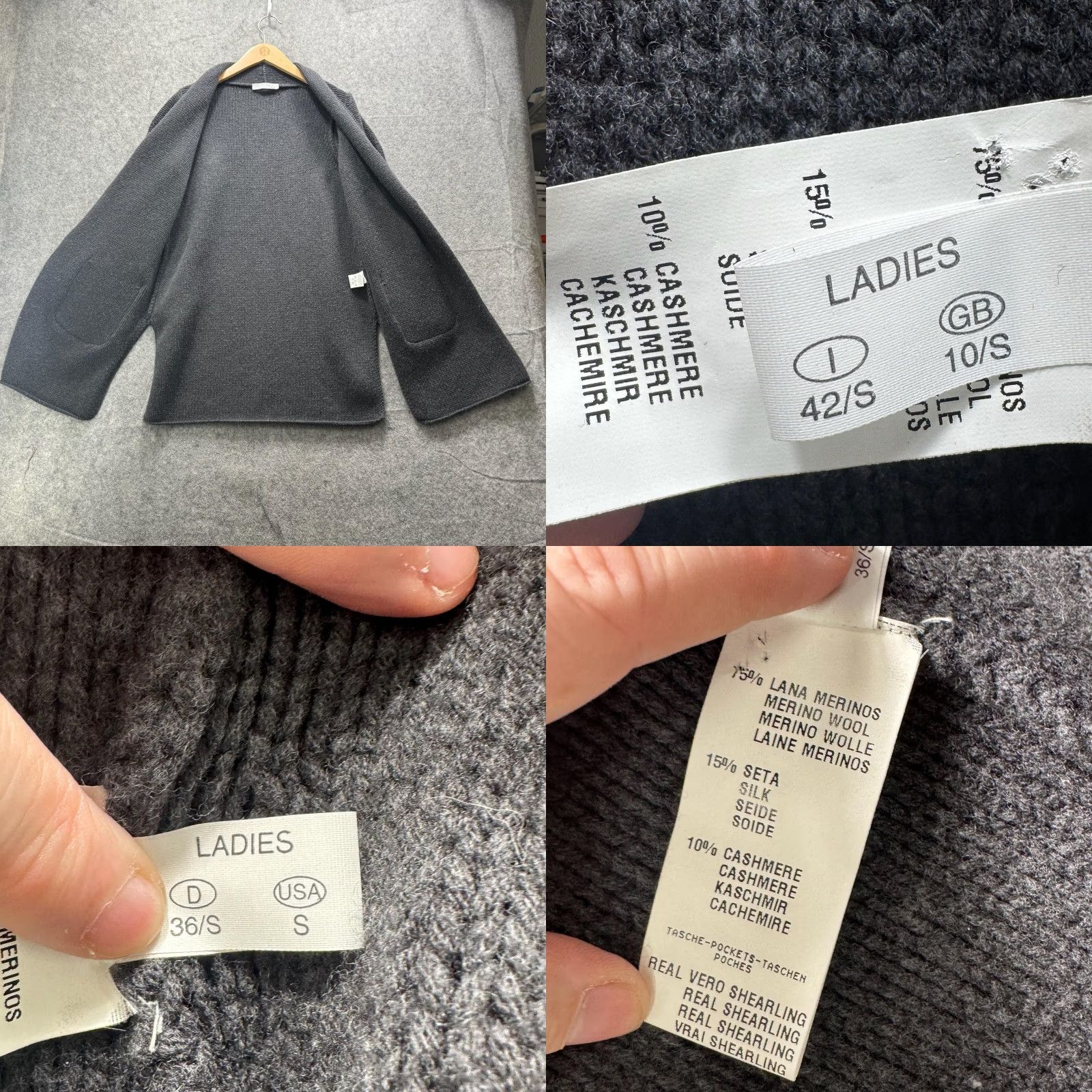 Fabiana Filippi Sweater Cardigan Womens Small Gray Fur Pocket Wool Italy