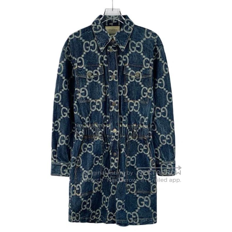 Gucci Gucci Dark blue logo jacquard full-print cotton lapel sing Size 27" / US 4 / IT 40 - 1 Thumbnail