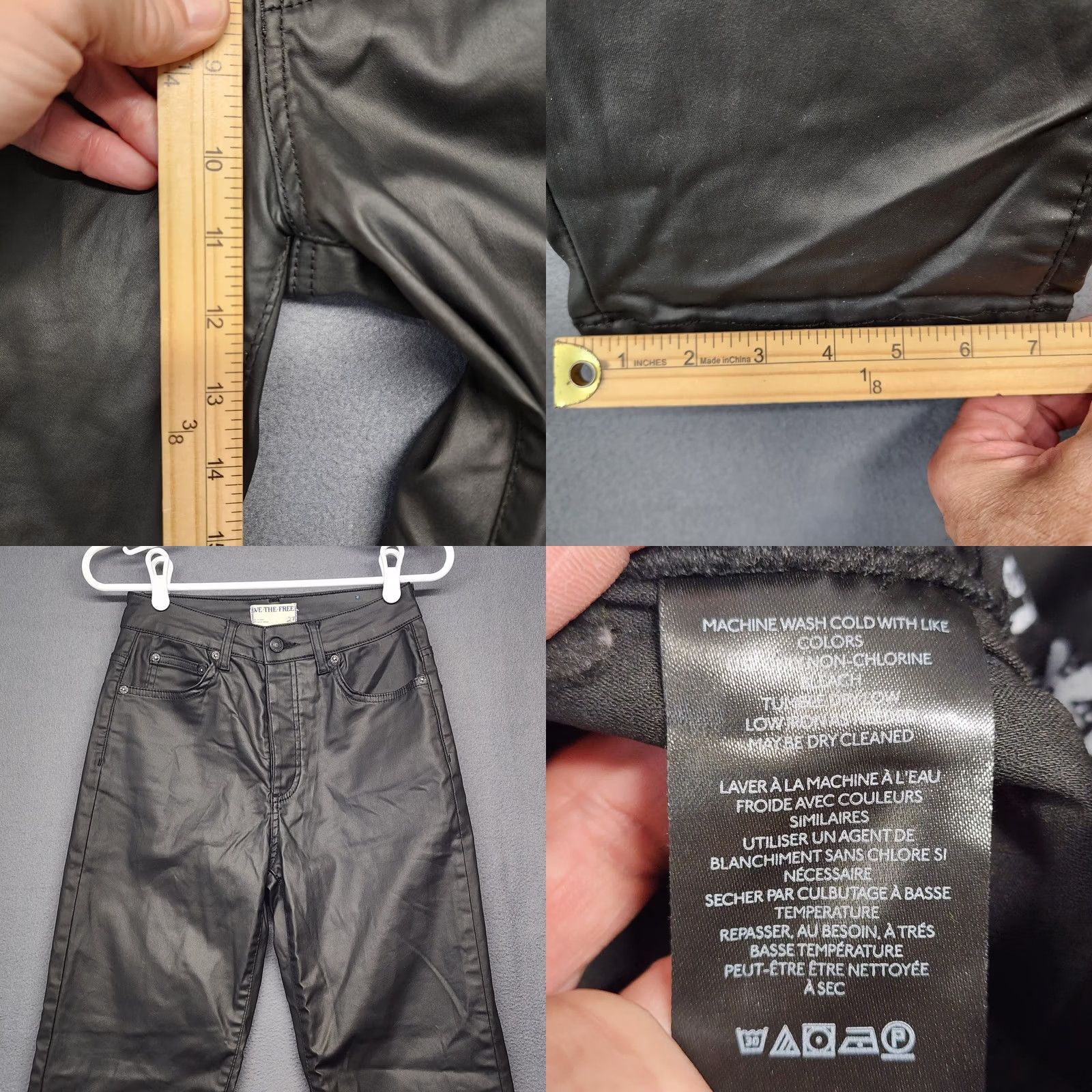 Vintage We The Free People Pacifica Pants Black Coated High Rise Straight Leg Womens 27 Size 27" / US 4 / IT 40 - 8 Thumbnail
