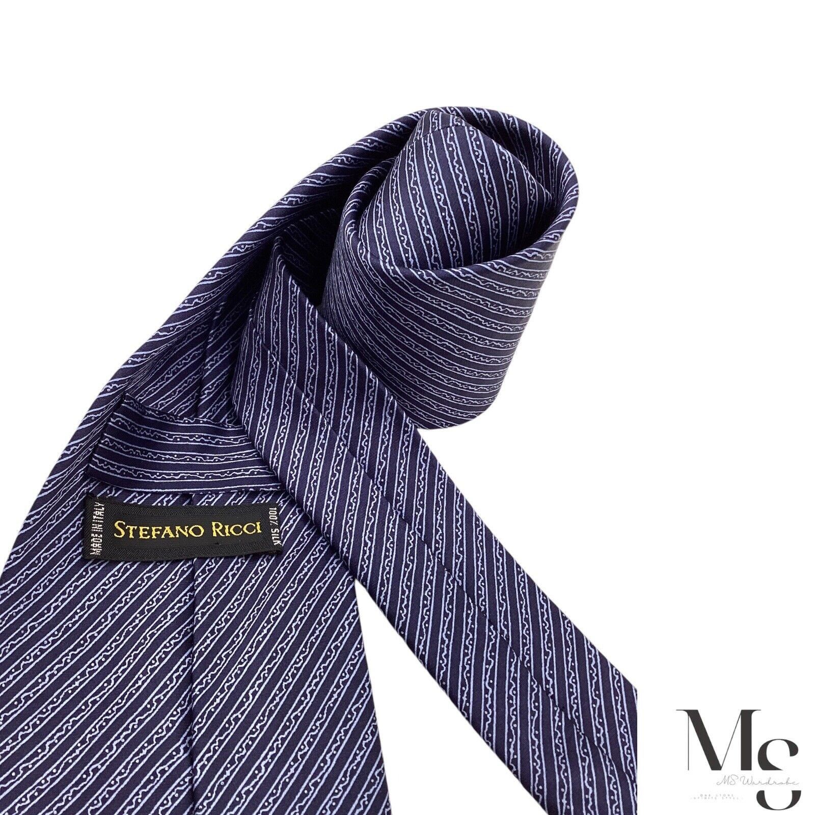 Stefano Ricci STEFANO RICCI XL Blue Striped Luxury Designer Silk Tie Made Size ONE SIZE - 6 Thumbnail