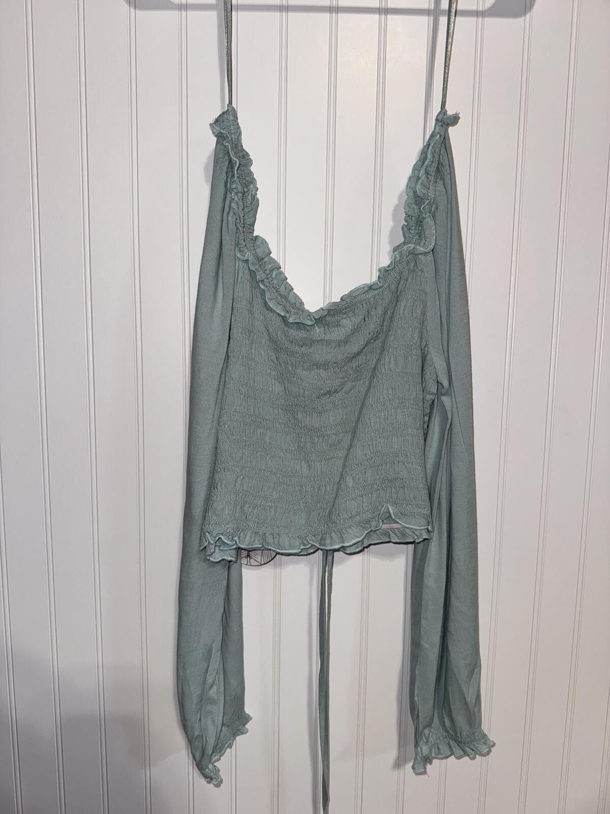 Japanese Brand Japna Light Blue Long Sleeve Smocked Top Size L Size L / US 10 / IT 46 - 2 Thumbnail