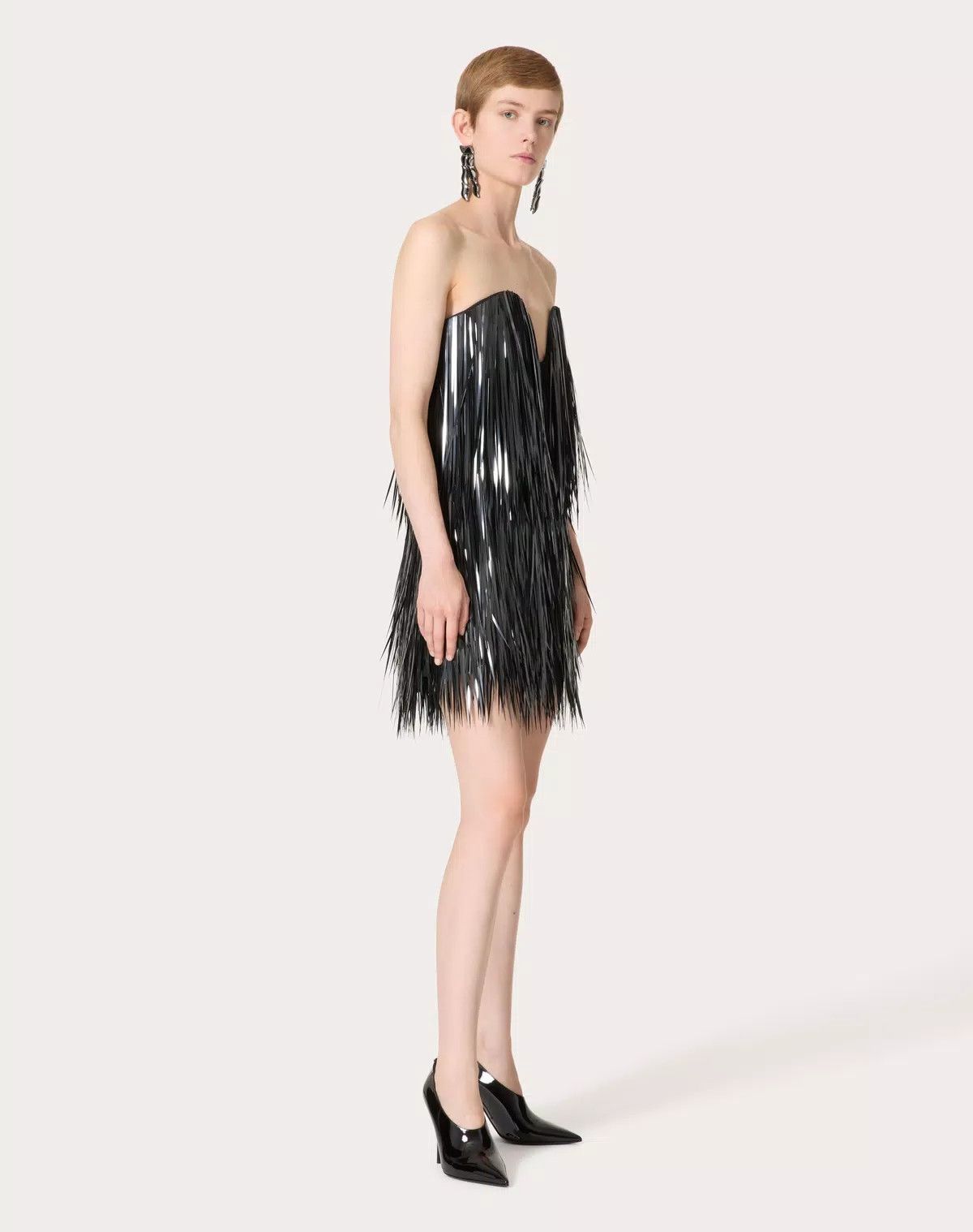 Valentino o1s1wg110426 Short Embroidered Organza Dress in Black Size S / US 4 / IT 40 - 2 Thumbnail