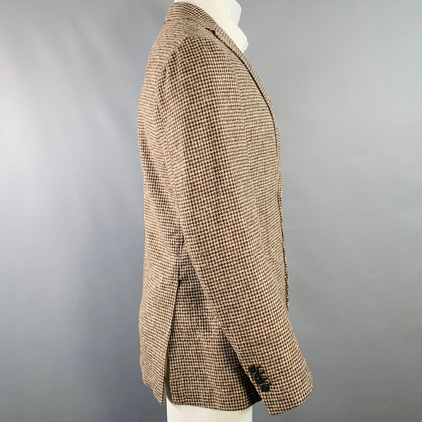Saks Fifth Avenue SAKS FIFTH AVENUE Khaki Brown Houndstooth Wool Sport Coat Size 40R - 3 Thumbnail