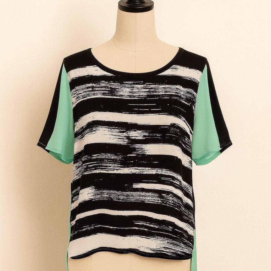 Other Attention Mint Green & Black Abstract High-Low Blouse | Size Size S / US 4 / IT 40 - 1 Thumbnail