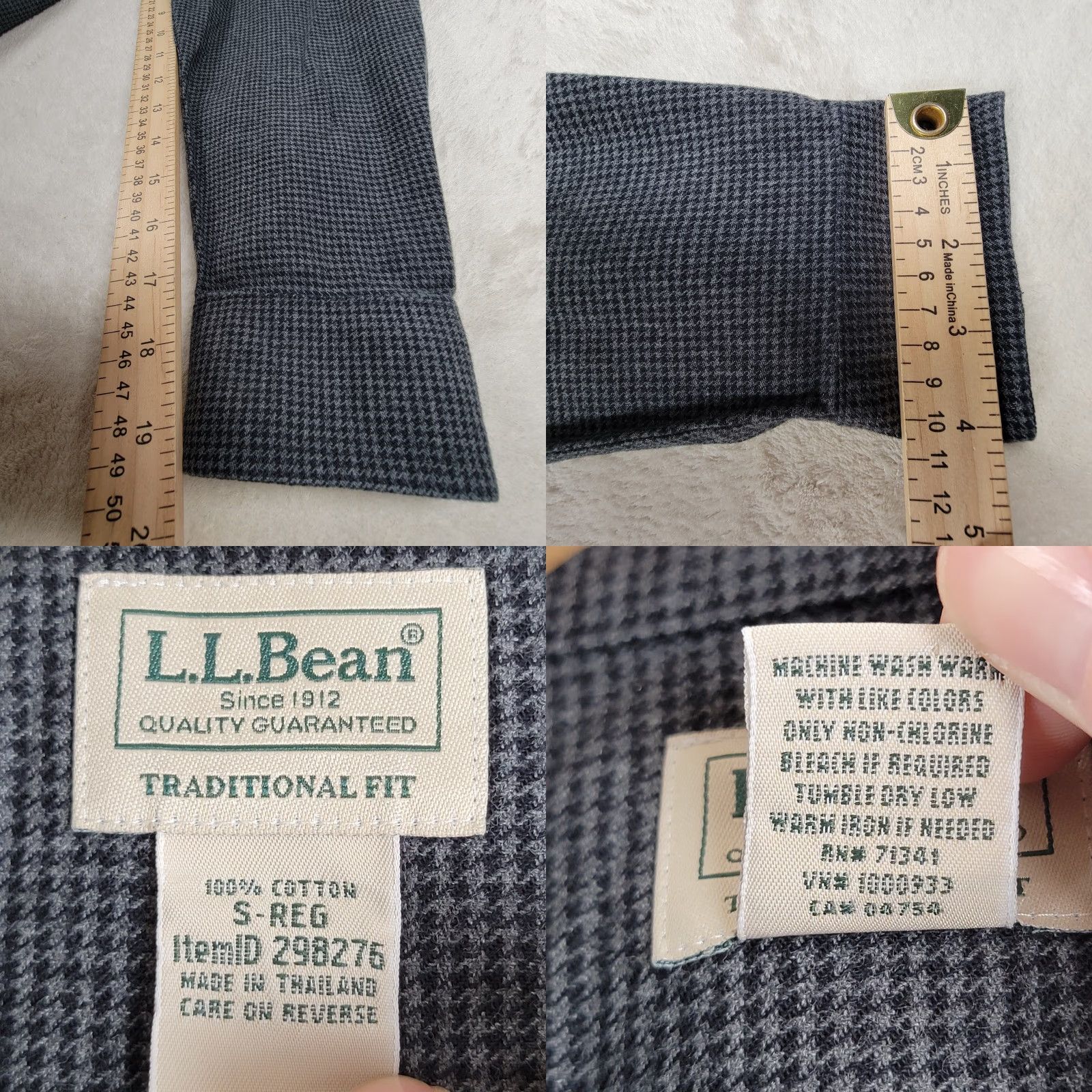 Vintage LL Bean Men's S Heavy Houndstooth Button Down Shirt Gray/Blk Long Sleeve Cotton Size US S / EU 44-46 / 1 - 9 Thumbnail