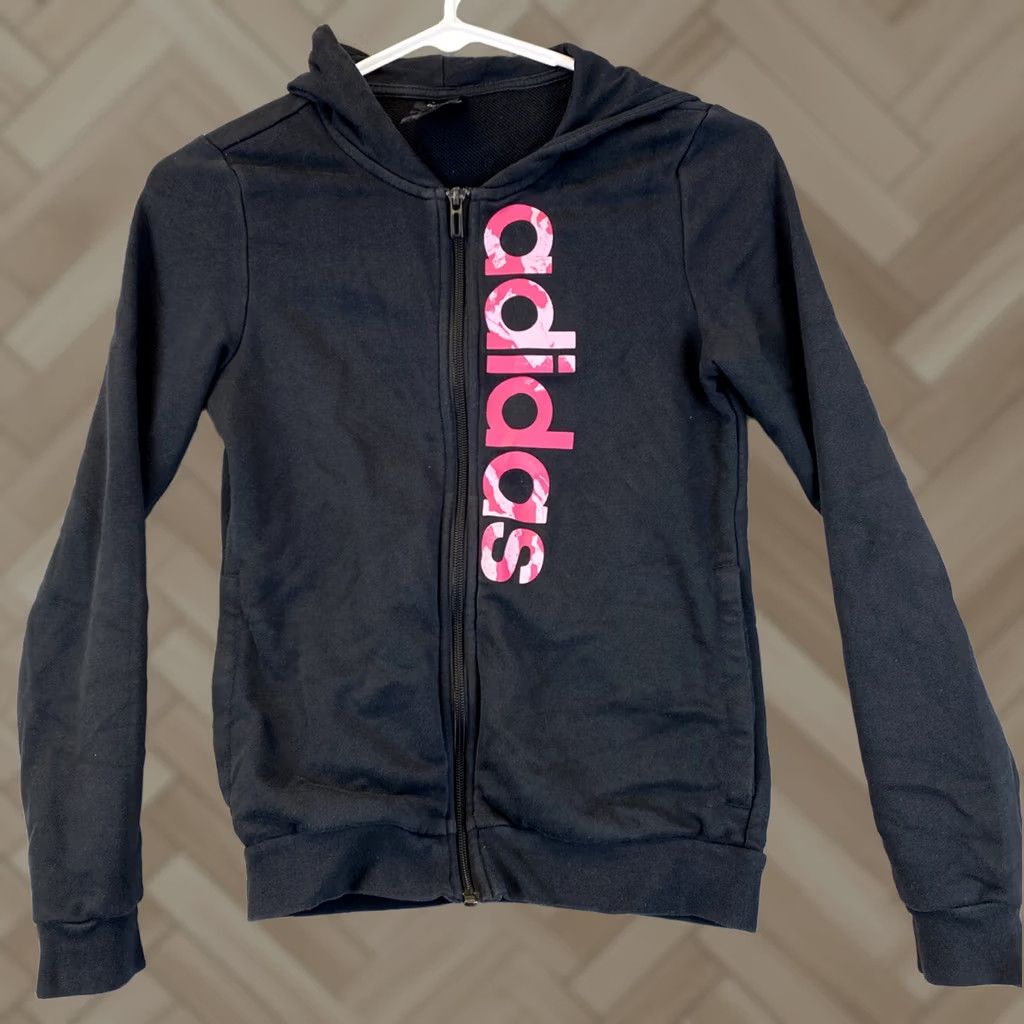 Adidas Adidas Hoodie Junior Girls 11-12Y Medium Black Logo Full Zip Hooded Sweatshirt Mens Girls? Size US M / EU 48-50 / 2 - 1 Thumbnail