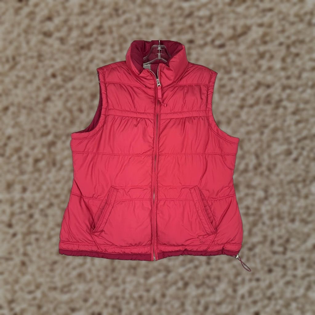 VEST American Eagle Outfitters Women XL Quilted Puffer Zip Front Pockets Short Sleeveless Red Magenta Cute Outdoor Winter Fall Spring