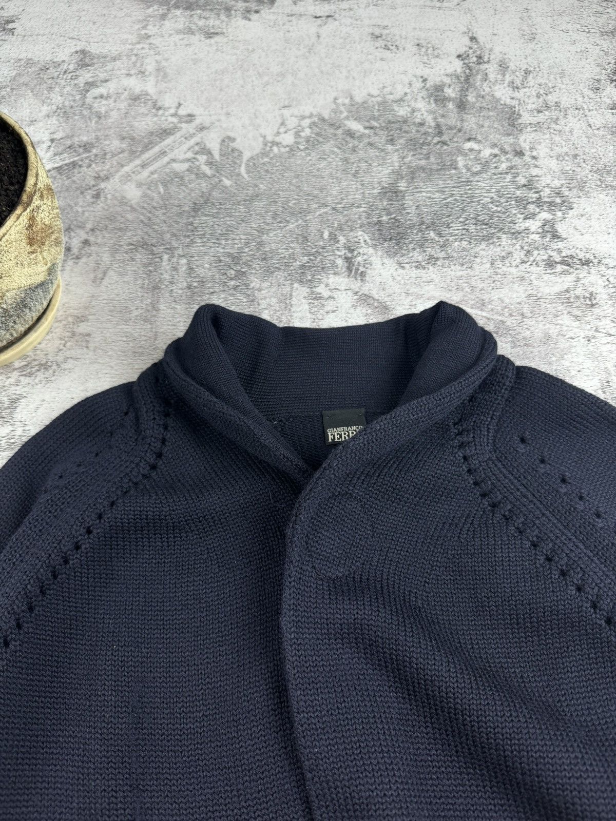 Gianfranco Ferre Gianfranco Ferre Blue F Knited Cardigan Button Shawl Collar Sweater Pullover Size US XL / EU 56 / 4 - 10 Thumbnail