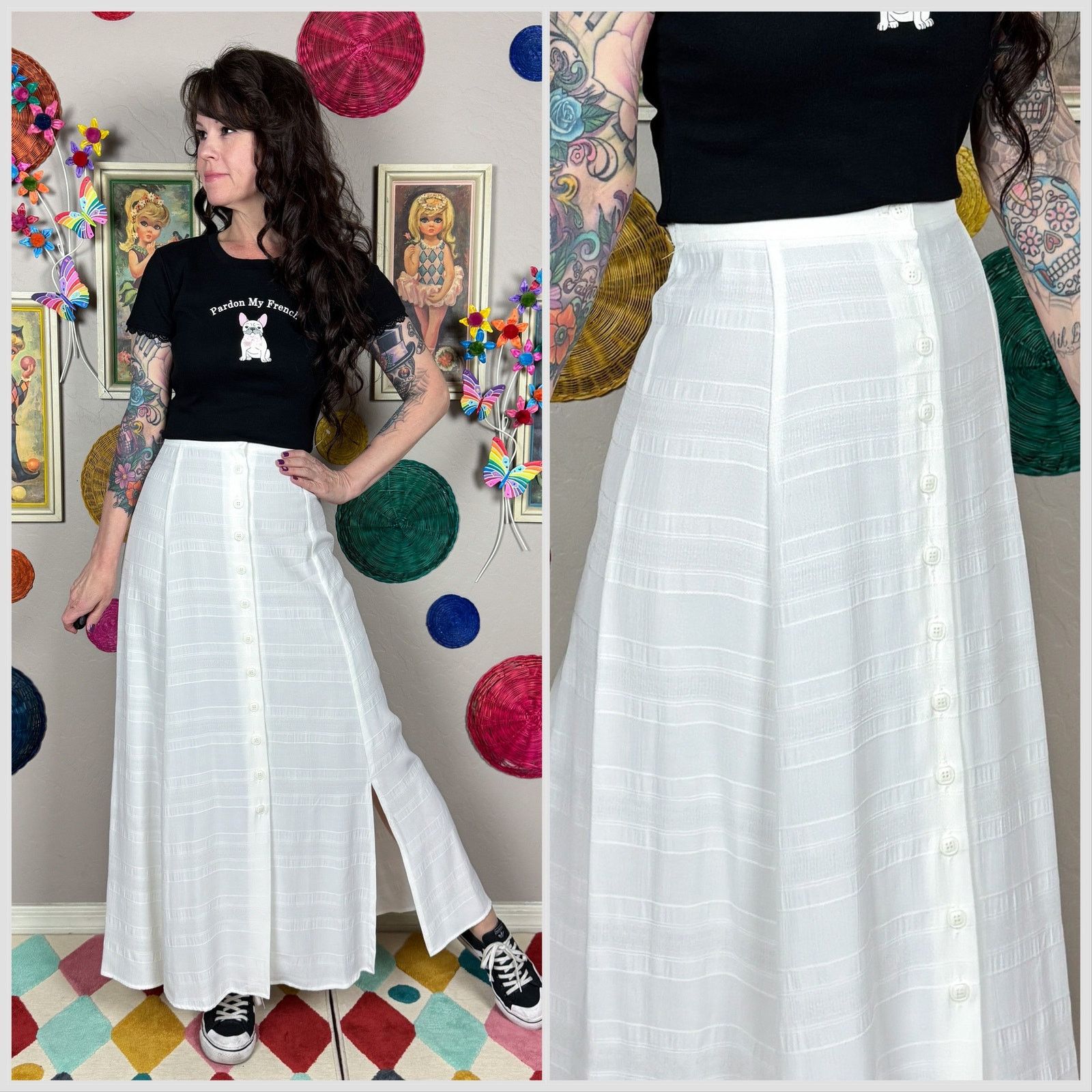 Vintage 80s Off White High Waist Button Front Maxi Skirt with Slits Grailed