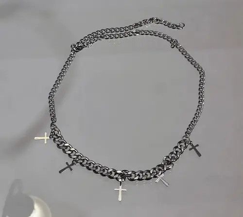 Jewelry Silver Chain Necklace with Cross Charms Size ONE SIZE - 4 Thumbnail