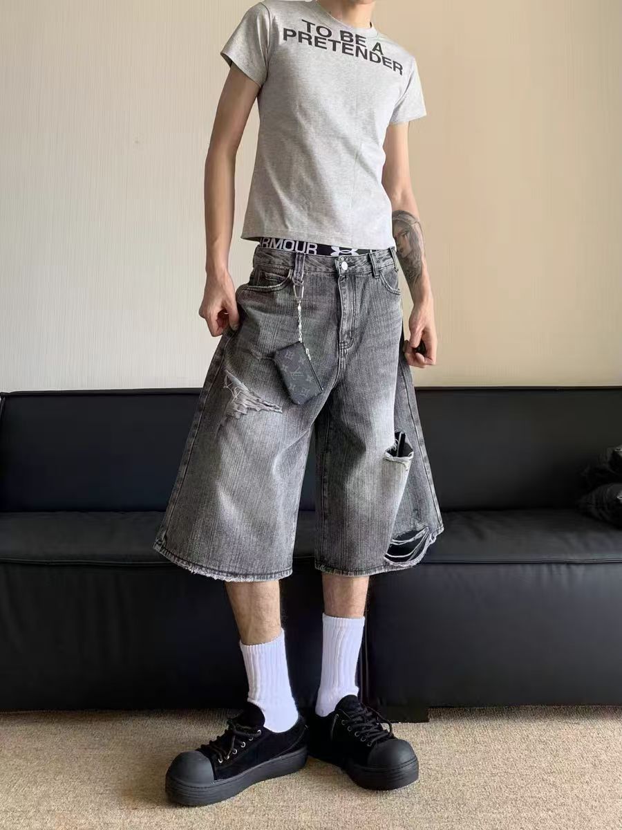 Japanese Brand × Vintage Casual vintage beggar hole baggy jeans shorts Size US 34 / EU 50 - 1 Thumbnail