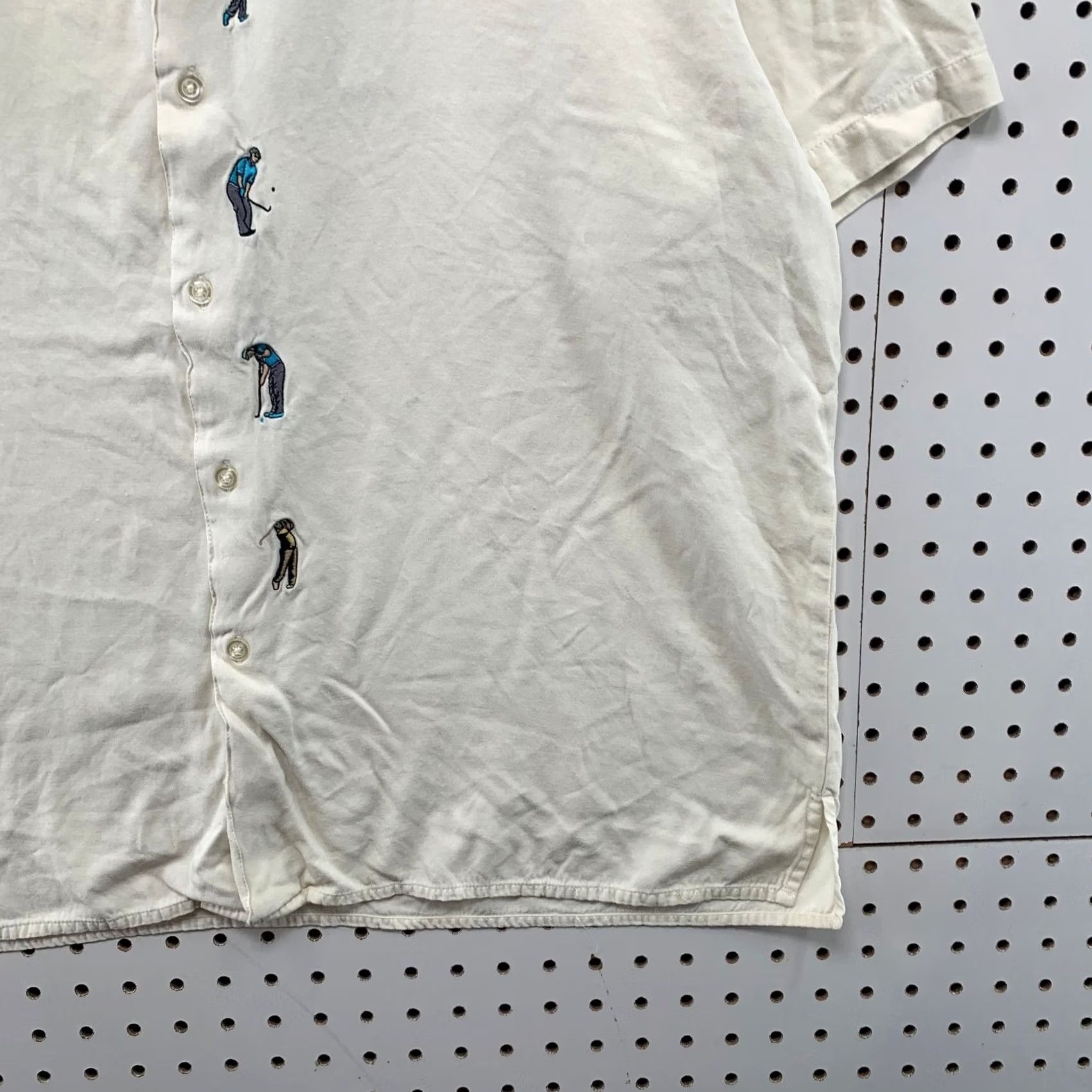 Vintage Bobby Chan Silk Blend Button Shirt Mens XL Cream Embroidered Golf Golfer Bamboo Shirt Size US XL / EU 56 / 4 - 7 Thumbnail