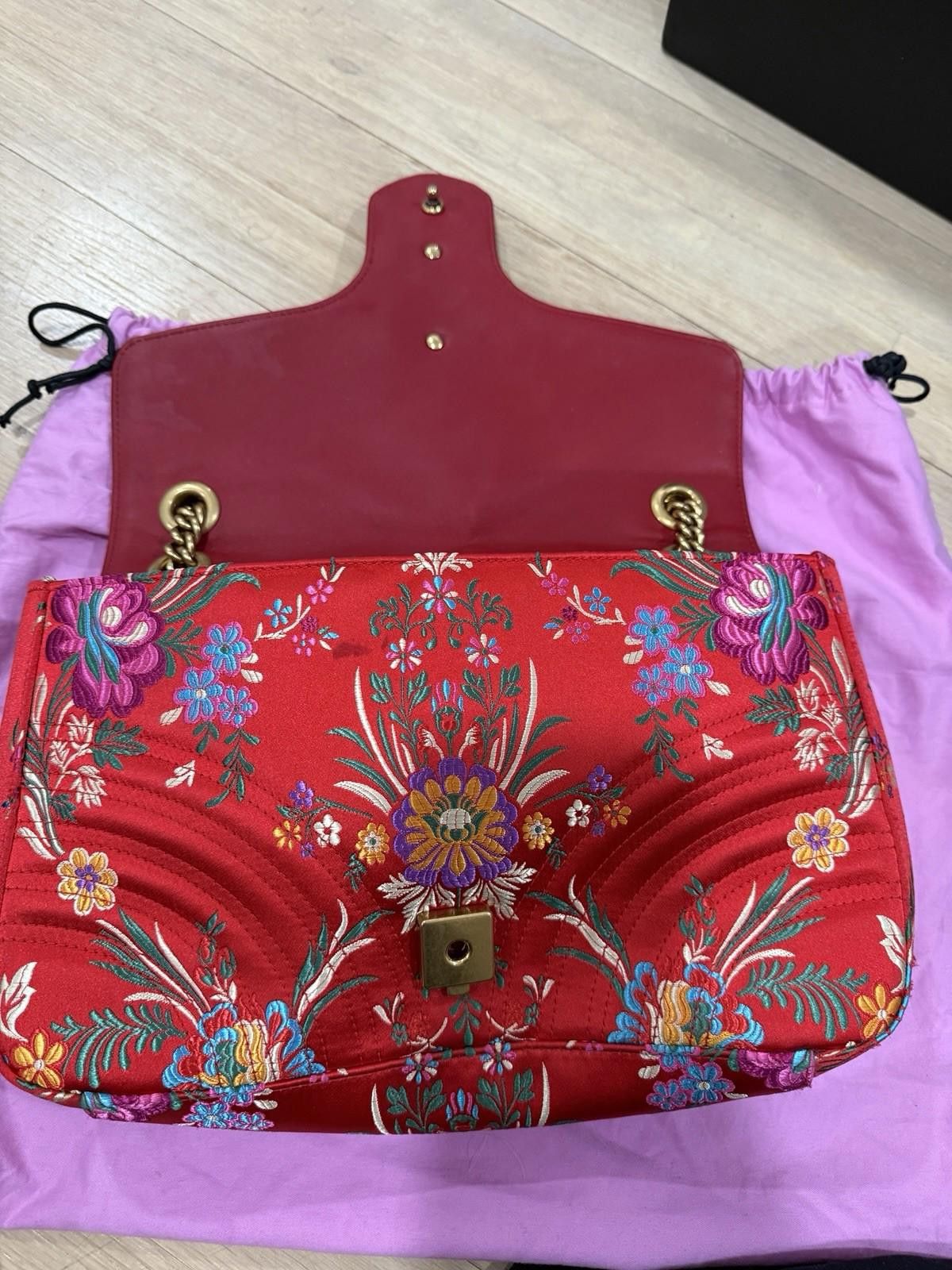 Gucci Gucci GG Marmont Medium Red Matelasse Satin Shoulder Bag Size ONE SIZE - 2 Thumbnail