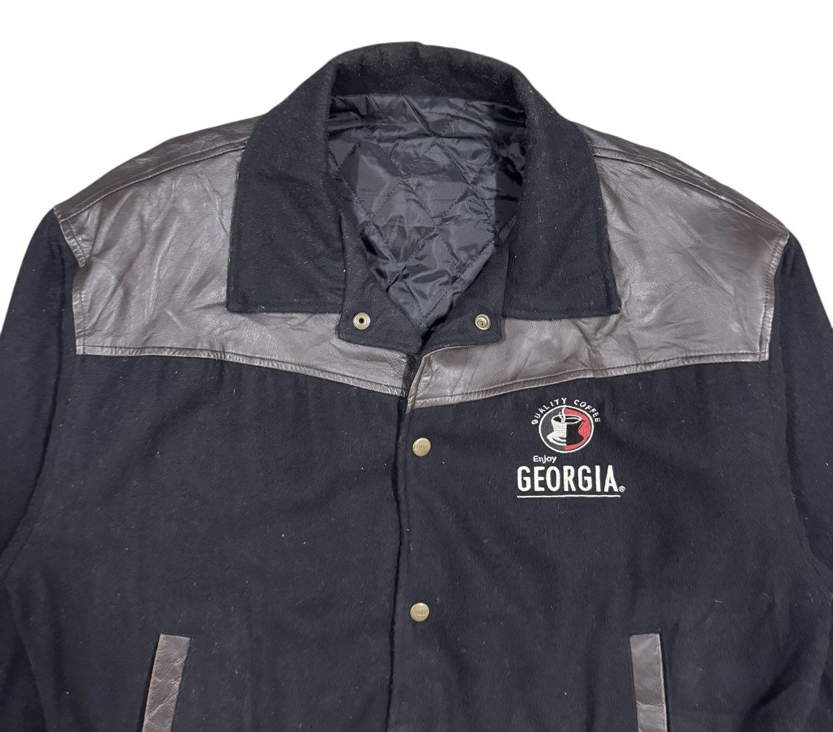 Vintage Vtg🔥90’s Georgia Coffee Varsity Leather/Wool Jacket Size US L / EU 52-54 / 3 - 4 Thumbnail