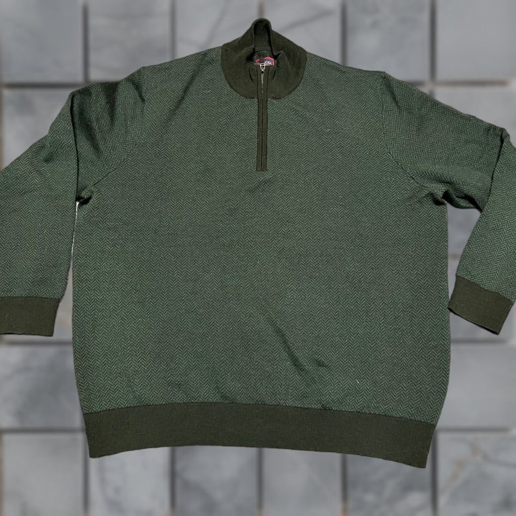 UNTUCKit UNTUCKit Sweater Mens 2XL Herringbone Green 1/4 Zip 100% Merino Wool Size US XXL / EU 58 / 5 - 1 Thumbnail