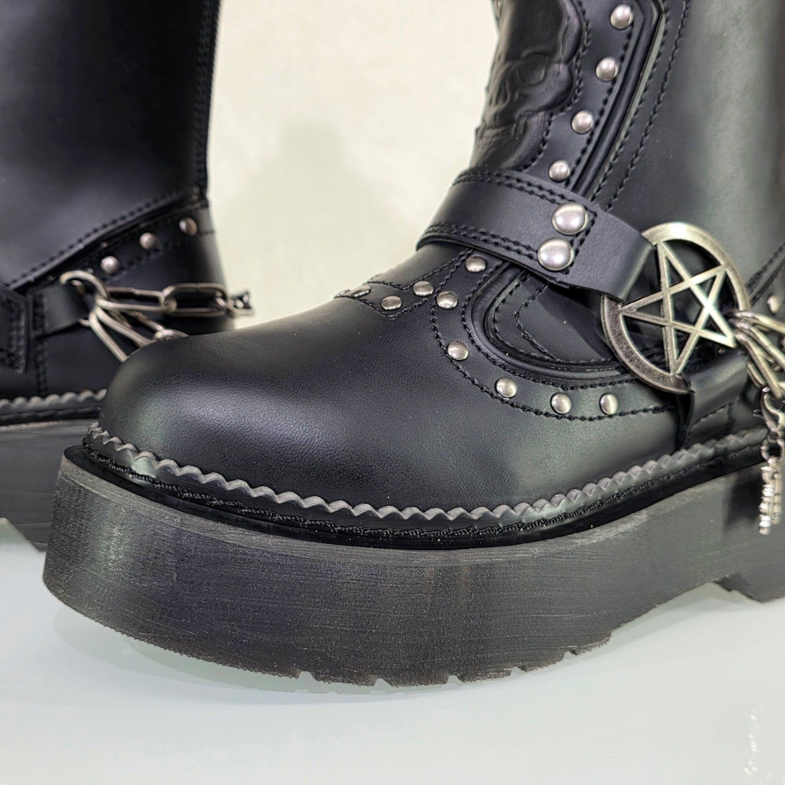 Other Rebel Goth Punk Engineer Western Mid Calf Boots Skull Chains Size US 11 / IT 41 - 9 Thumbnail