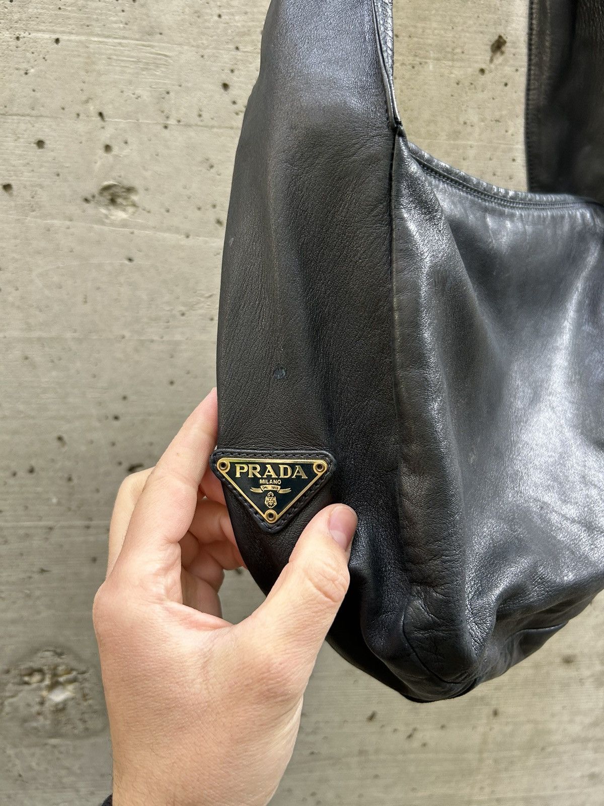 Vintage archive 90s Prada leather y2k shoulder bag avant gar