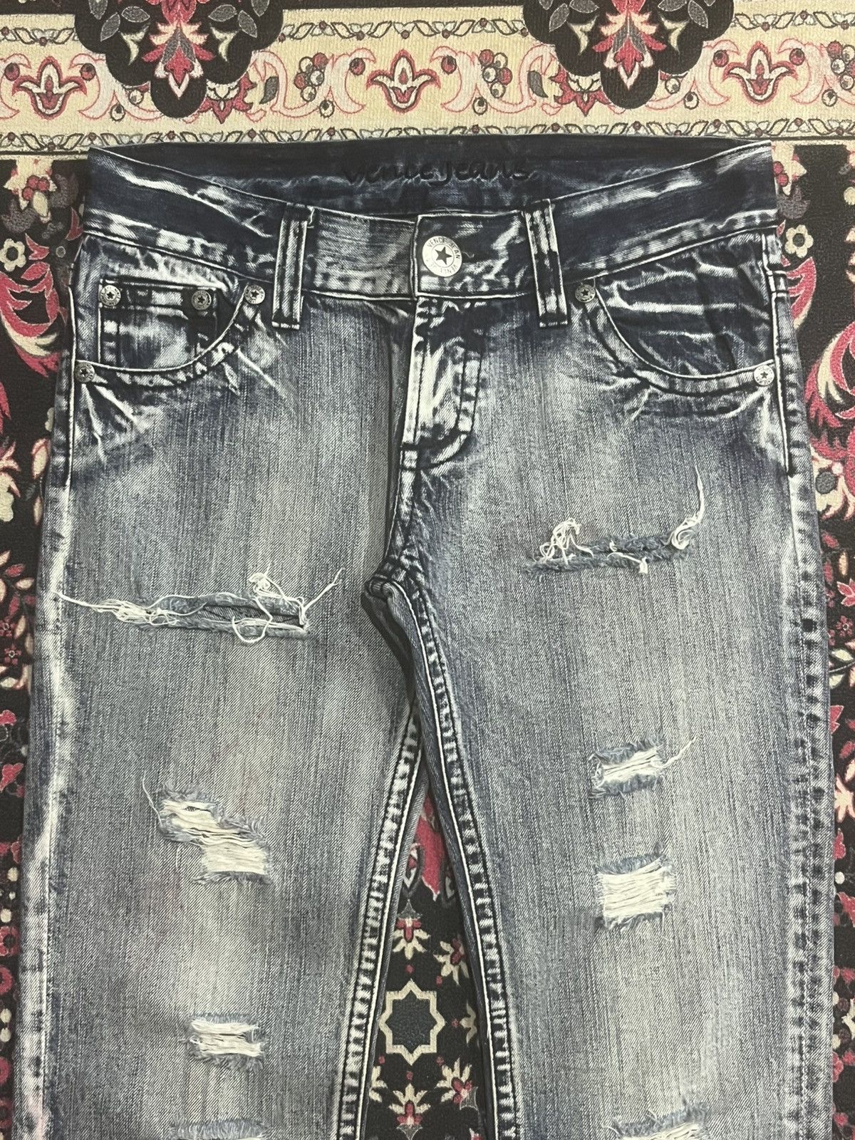 Japanese Brand Vence Ashes Grey Distressed Slim Straight Ripped Jeans Size 31" - 4 Thumbnail