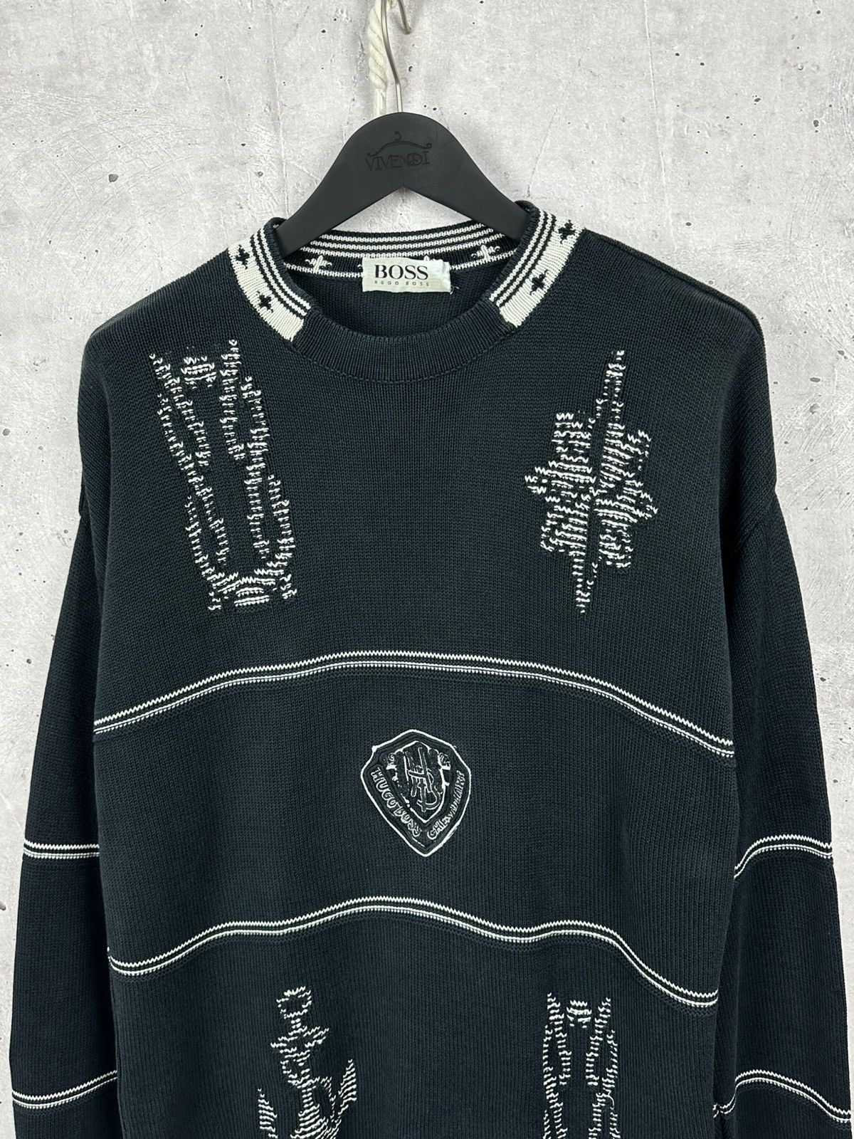 Hugo Boss × Vintage Hugo Boss Vintage Knit Logo Long Sleeve Crew Neck Sweater Size US L / EU 52-54 / 3 - 2 Thumbnail