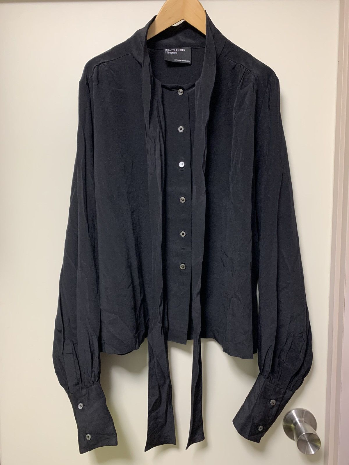 Enfants Riches Deprimes ERD FW24 Black Pussy Bow Shirt Silk XL Size US XL / EU 56 / 4 - 1 Thumbnail