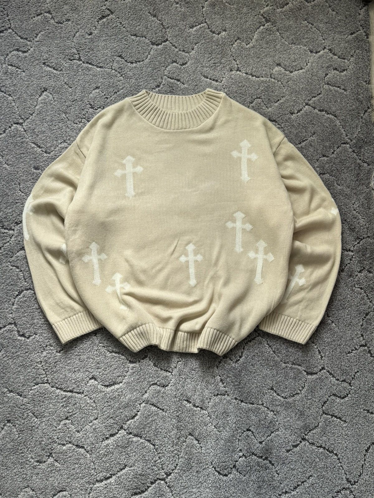 Pre-owned Avant Garde Vintage Crazy Oversized Y2k Knitted Sweatshirt Cross X In Sand