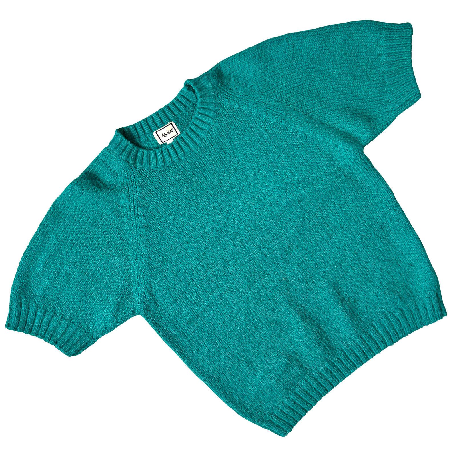 image of Vintage Lasagne (Germany) Raglan Puff Sleeve Single Knit Jumper Teal in Green, Women's (Size Small)