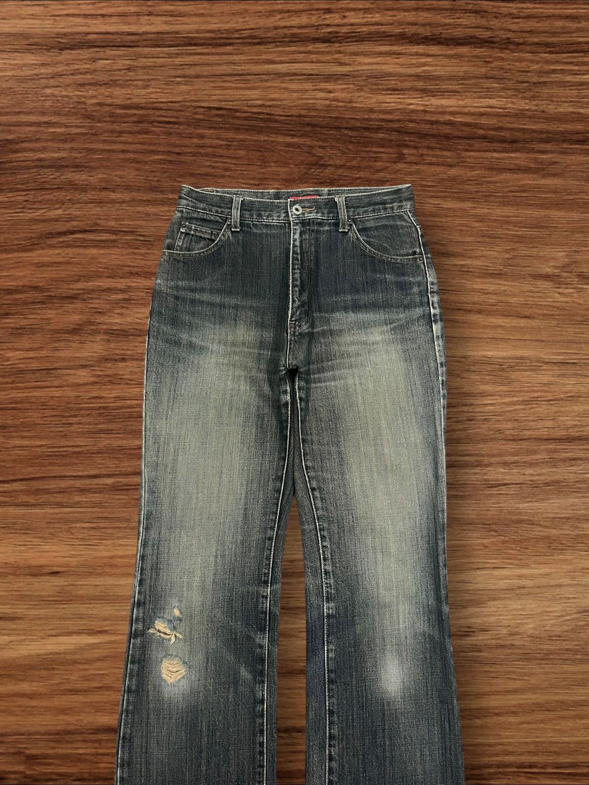 Japanese Brand Vintage Japanese Brand Faded Dark Blue Distressed Flare Jean Size US 28 / EU 44 - 3 Thumbnail