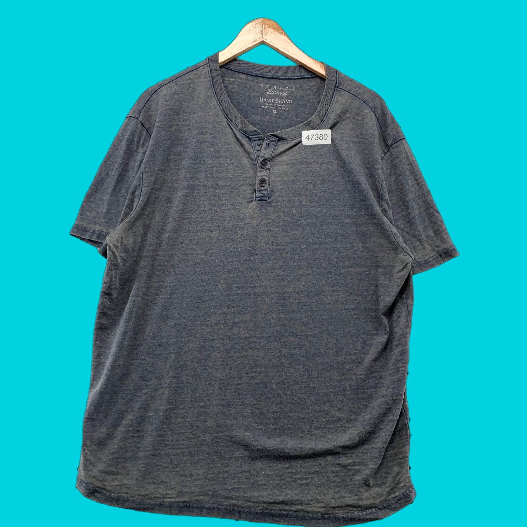 Lucky Brand Lucky Brand Henley Burnout T Shirt Mens XL Blue Venice Retro Think Vintage - Size US XL / EU 56 / 4 - 1 Thumbnail