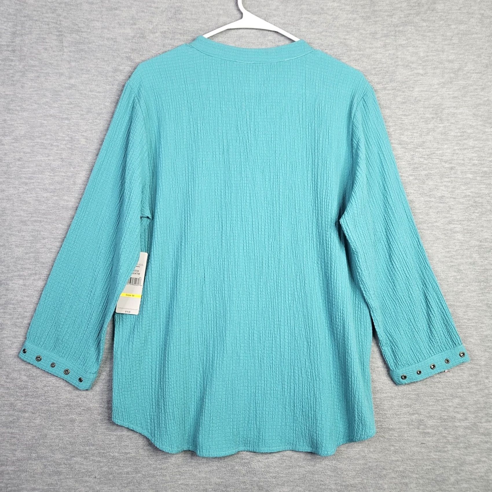 Vintage Multiples Women's Teal Blue 3/4 Sleeve Grommet Embellishments Shirt Sz M New Size M / US 6-8 / IT 42-44 - 2 Thumbnail