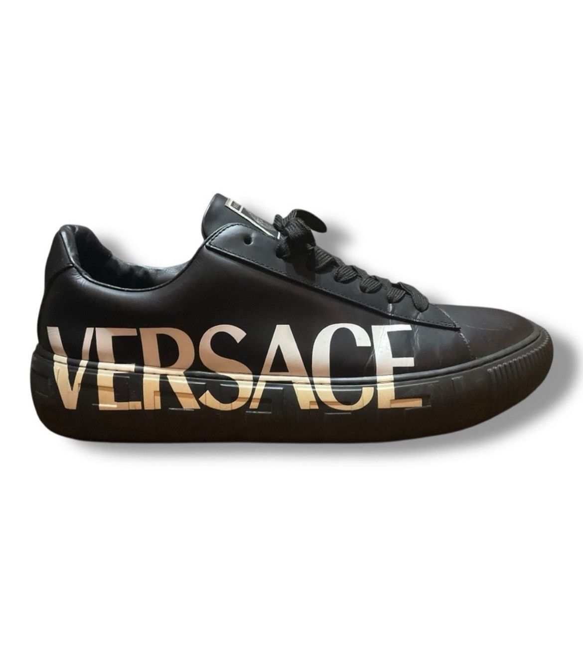 Versace 🔥 VERSACE Black Leather Logo Sneakers Men’s Size 45 12 Box Size US 12 / EU 45 - 3 Thumbnail
