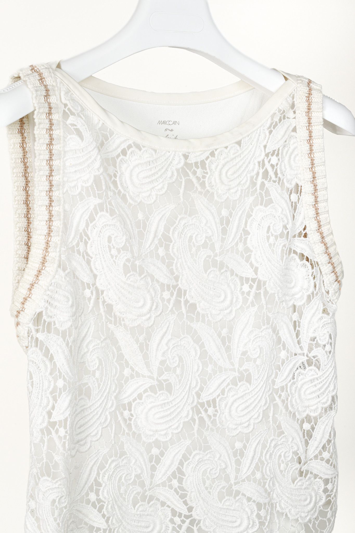 Other Marc Cain Off White Multi-Fabric Crochet Lace Tank Size L / US 10 / IT 46 - 3 Thumbnail