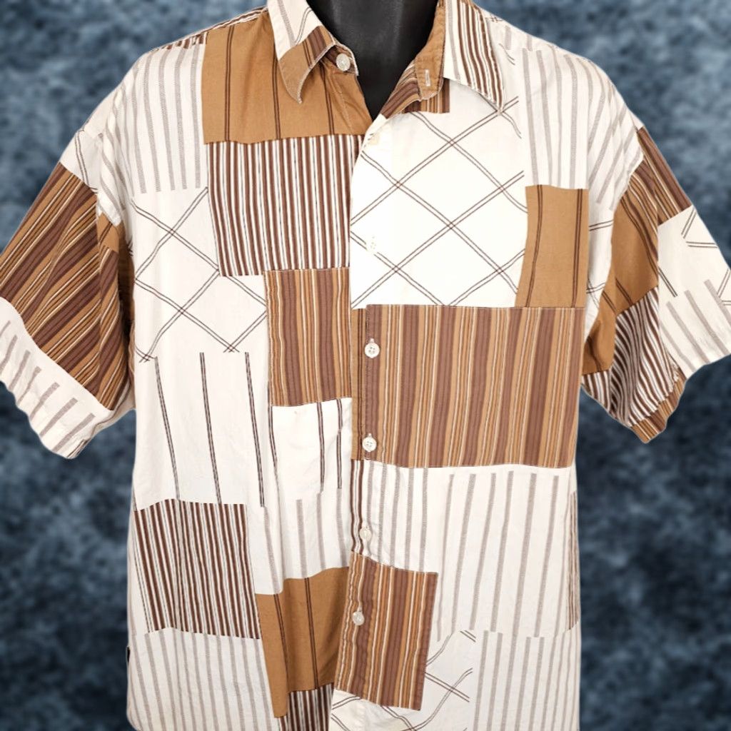 Vintage Koman Jeans Shirt Mens Size Large Brown Geometric Abstract Streetwear Shirt Size US L / EU 52-54 / 3 - 1 Thumbnail