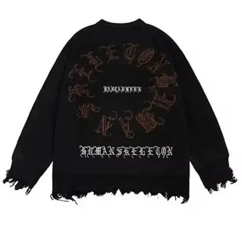 Aran Isles Knitwear × Hypebeast × Japanese Brand Distressed Gothic Skeleton Print Knitwear Size US L / EU 52-54 / 3 - 2 Thumbnail